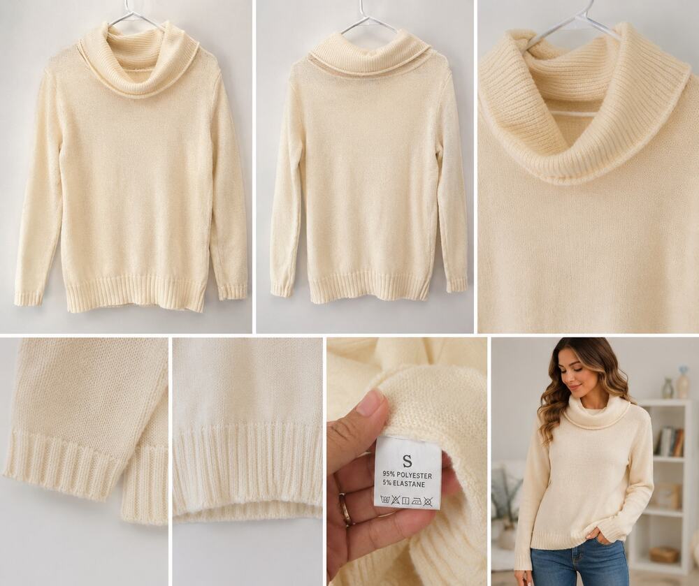 Women's Cream Cowl Neck Knit Sweater Size Small